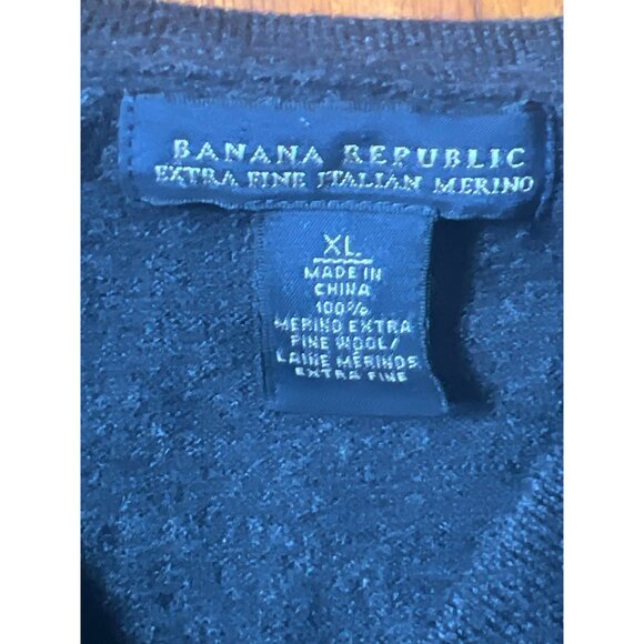 Banana Republic XL Argyle V-Neck Sweater Extra Fine Italian Merino Wool Black & - Picture 3 of 5